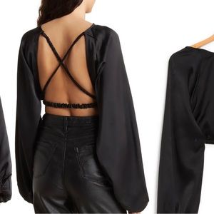 NWT WeWoreWhat Billow Sleeve Satin Charmeuse Top